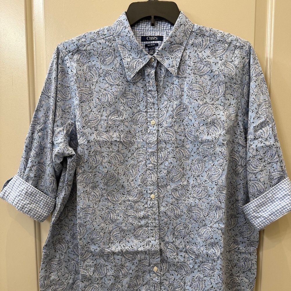 Chaps Women's 3/4 Sleeve Blue Paisley button down